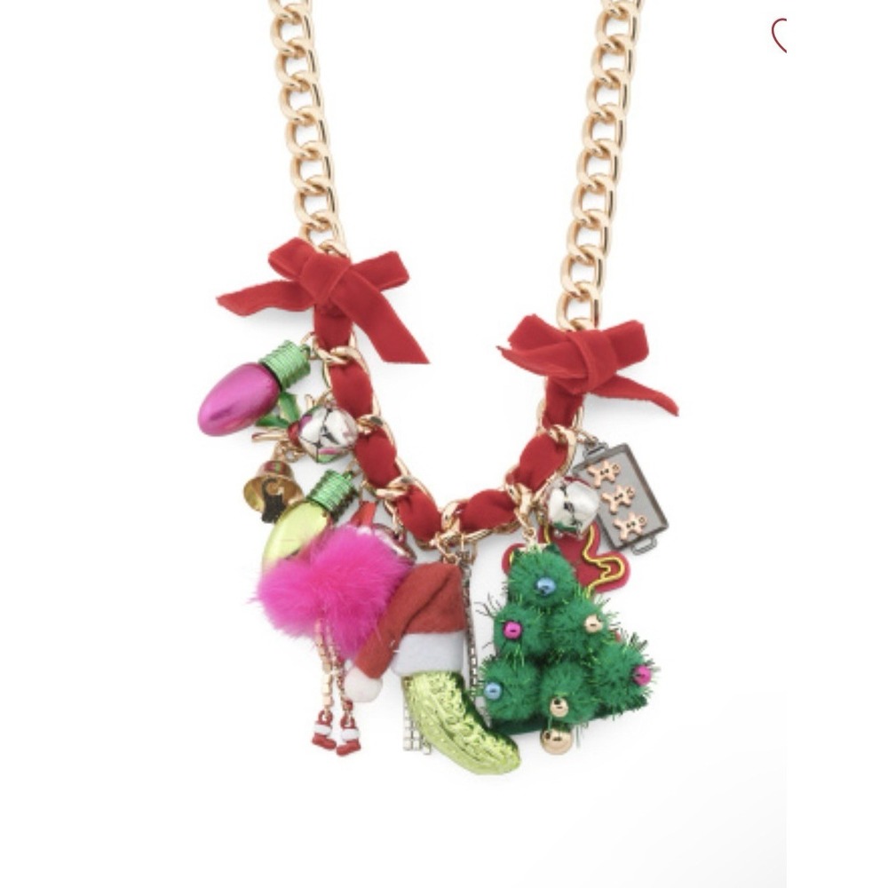 Betsey Johnson Santa Baby Christmas Charm Bib Necklace Flamingo Pickle Tree